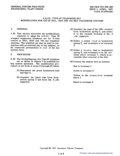 GSP GTEP 473-302-800 i1 Apr67 - Type-83 - Modification for 10A1 10A2 16A KTS