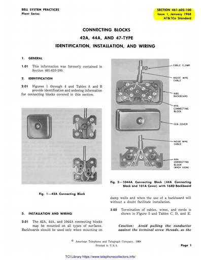 461-602-100 i1 Jan68 and Add - Connecting Blocks 42A 44A 47-types - ID Install Wiring