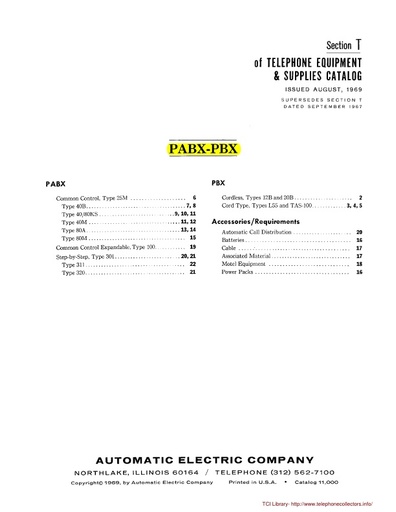 AE Catalog 11000 - Section T - PABX PBX Aug69