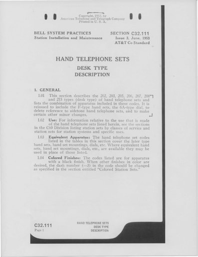 C32.111 i3 Jun53 - Hand Tel Sets - Desk Type - Description