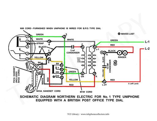 Uniphone, Number 1 Type with British Post Office Type Dial - Annotated Wiring