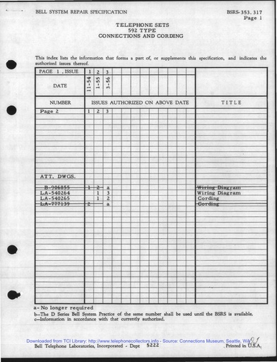 BSRS 353.317 i3 Mar56 - Tel Sets 592 type Connections Cording