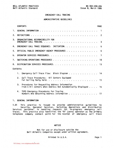 002-200-206BA iB Mar86 - Emergency Call Tracing Admin Guidelines