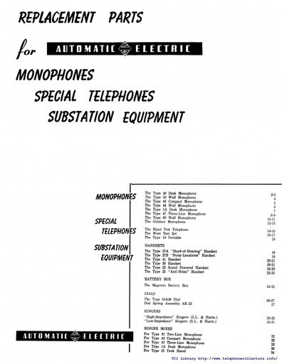AE Circular 1712 - Replacement Parts for AE Monophones Special Tel Substation Equip - A7