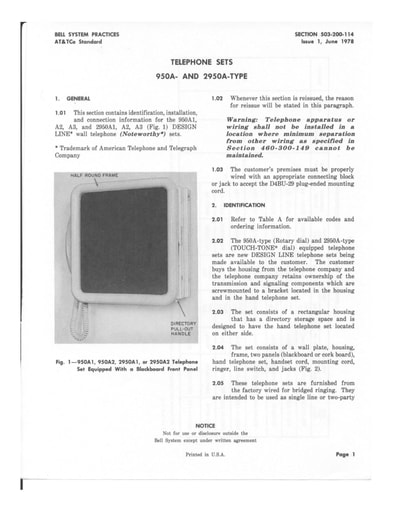 503-200-114 i1 Jun78 - Telephone Sets - 950A 2950A-Type - Noteworthy Tl