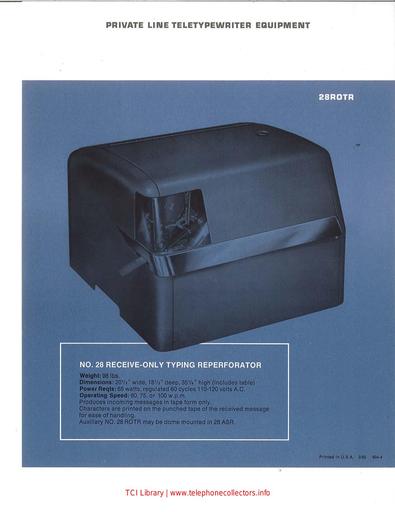 Private Line Teletypewriter Equipment 28ROTR February 1963 Marketing Brochure
