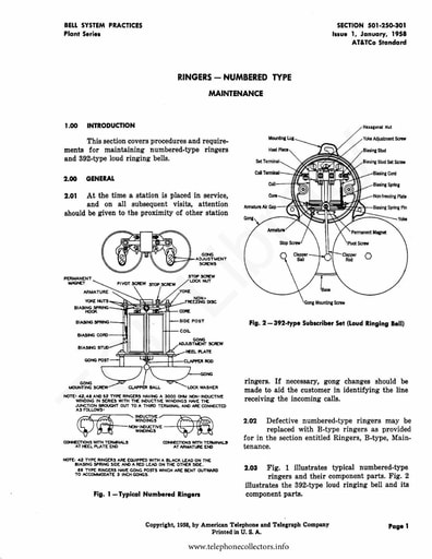 501-250-301 i1 Jan58 - Ringer Numbered-type Maint