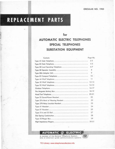 AE Circular 1905 Mar58 - Replacement Parts [OCR]