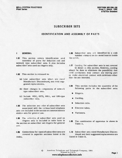 502-200-100 i3 Mar64 - Subscriber Sets - Identification and Assembly