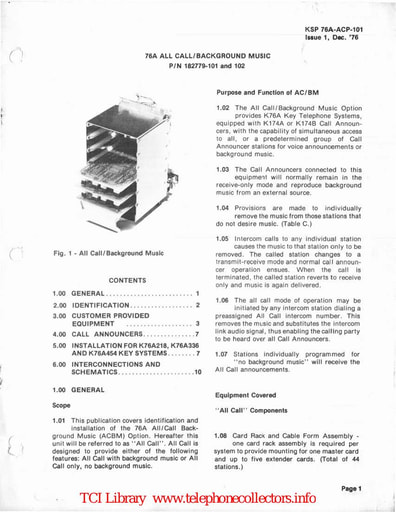 ITT KSP 76A-ACP-101 i1 Dec76 - 76A All Call/Background Music p/n 182779-101 and 102