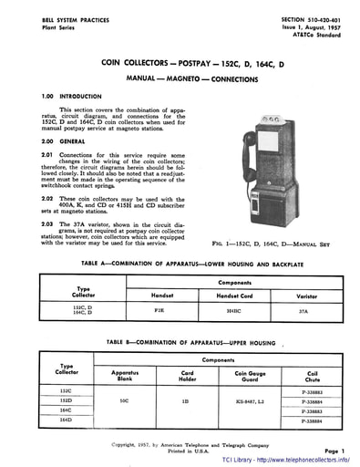 510-42- 401 i1 Aug57 - Coin Collectors - Postpay - 152C 152D 164C 164D