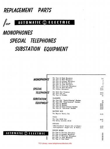 AE Circular 1712 - Replacement Parts for Monophones c1950