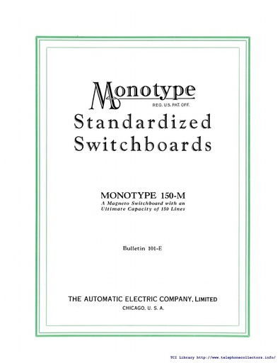AE Bulletin 101-E 1929 - Monotype 150-M Magneto Switchboard