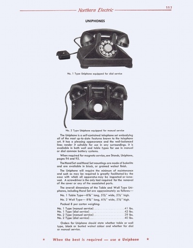 Northern Electric UNIPHONES - NE T7 Catalog