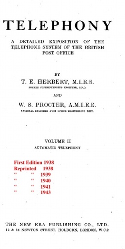 Telephony- Herbert And Procter - Vol 2 - Title Page