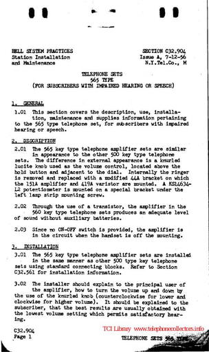 C32.904 iA Jul56 NYTel - 565-type Modified for Subscribers with Impaired Hearing or Speech