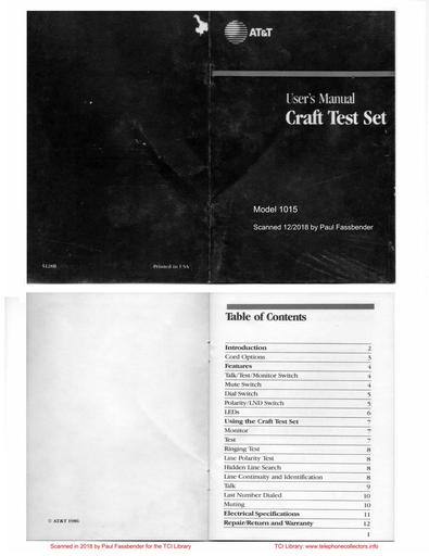 1986 - ATT 1015 Craft Test Set Manual
