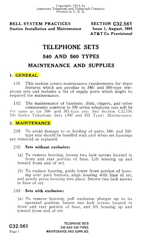 C32.561 540 And 560-Types Maint. And Supplies
