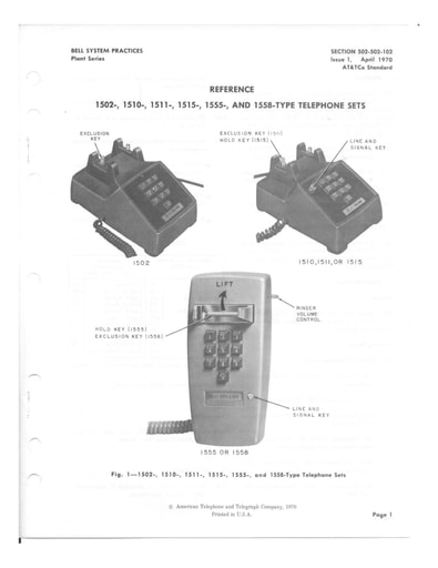 502-502-102 i1 Apr70 - Reference -1502 1510 1511 1515 1555 1558 - Tel Sets