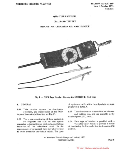 NEP 100-1211-100 i1 Oct72 - QSE4 type Hand Test Sets - Desc Oper and Maint
