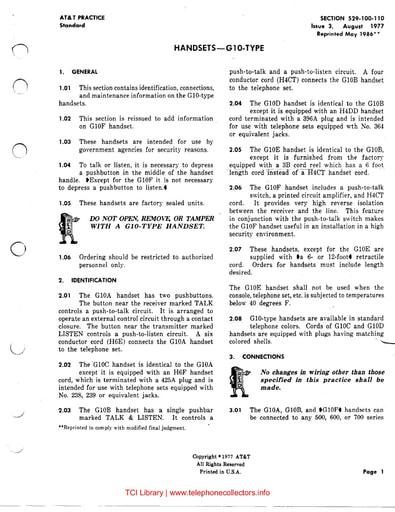 529-100-110 i3 Aug 1977 - Handsets G10 Type