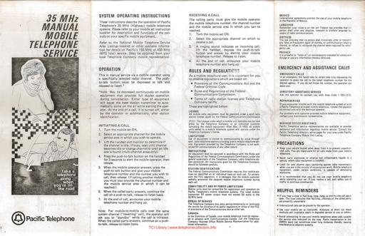 35 MHz Manual Mobile Telephone Service March 1982 Marketing Brochure
