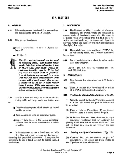 C17.200 i1 Aug58 & 105-240-100 i2 Mar71 - 81A Test Set