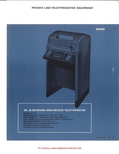 Private Line Teletypewriter Equipment 28KSR February 1963 Marketing Brochure