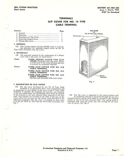 631-800-302 i1 Mar55 - Cable Terminals No 14 Type Slip Covers