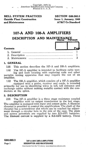G86.060.3 i1 Jan49 - 107A, 108A Amplifiers