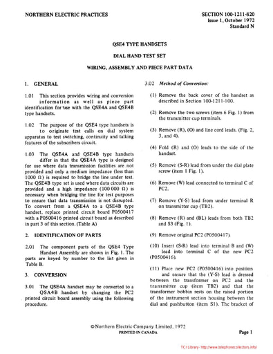 NEP 100-1211-820 i1 Oct72 - QSE4 type Hand Test Sets - Wiring Assembly and Piece Part Data