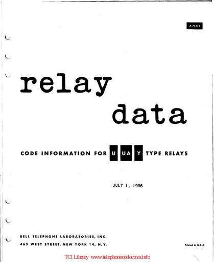 Flat Spring Relays U UA Y X75375, July 1956