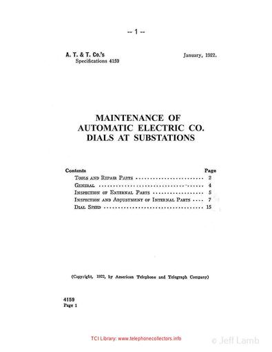 AT&T Spec 4159 - Jan22 Maintenance AE Dials Substations