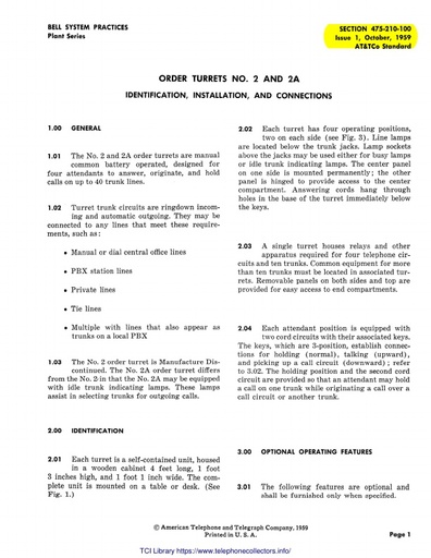 475-210-100 i1 Oct59 - Order Turrets No 2 2A - Id Inst Conn