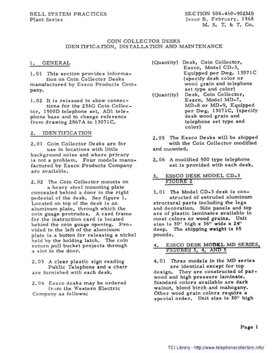 508-460-902MS iB Feb68 - Coin Collector Desks - Id Install and Maint