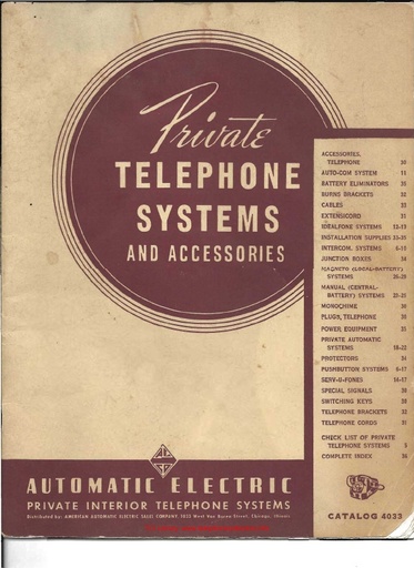 AE Catalog 4033 Jul39 - Private Telephone Systems And Accessories