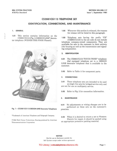 503-200-117 i1 sep 1981 cs2881cg113 telephone set