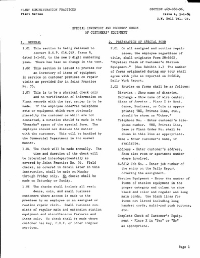 469-060-909 SW iA May64 - Special Inventory & Records Check of Customer Equipment