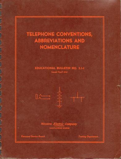 1941 - Telephone Conventions Abbreviations And Nomenclature EB 2.1-1 Apr41