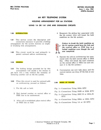 518-410-403 6A KTS 1A-1A1 Holding Arrangement
