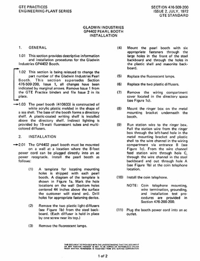 GSP 476-509-200, I2, Jul72, Gladwin Pearl Booth