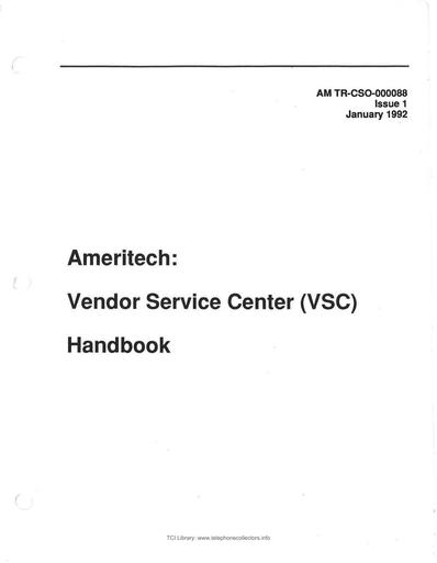 1992 - Ameritech AM TR-CSO-000088 i1 Jan92 - Vendor Service Center Information Handbook