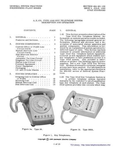 GSP GTEP 484-401-100 i3 Jul66 - Type-10A2 Key Telephone System