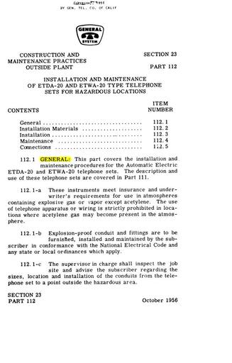 GSP Sect. 23~Part 112 Install. A.E.~Crouse-Hinds Hazardous Tel Set ETDA-20~ETWA-20 S
