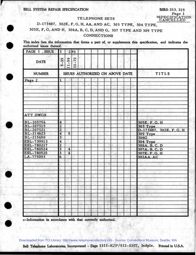 BSRS 353.319 i3 Nov72 - Tel Sets 300 type Models Connections