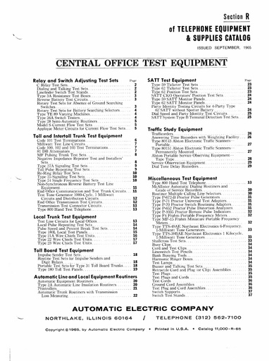AE Catalog 11000 - Section R - Central Office Test Equipment Sep65