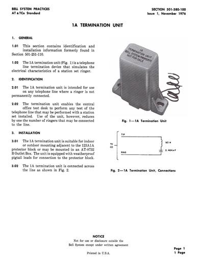 501-380-100 1A Termination Unit