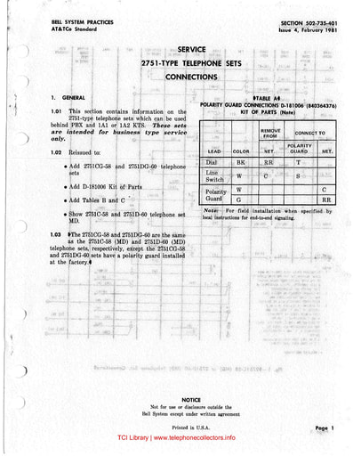502-735-401 i4 feb 1981 - 2751 telephone sets connections