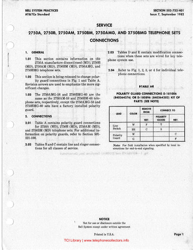 502-732-401 i7 sep 1982 service 2750a 2750b 2750am 2750amg and 2750bmg sets