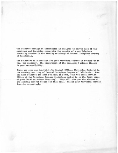 GTE TAS100 1975 - Info Answering Services and Contract
